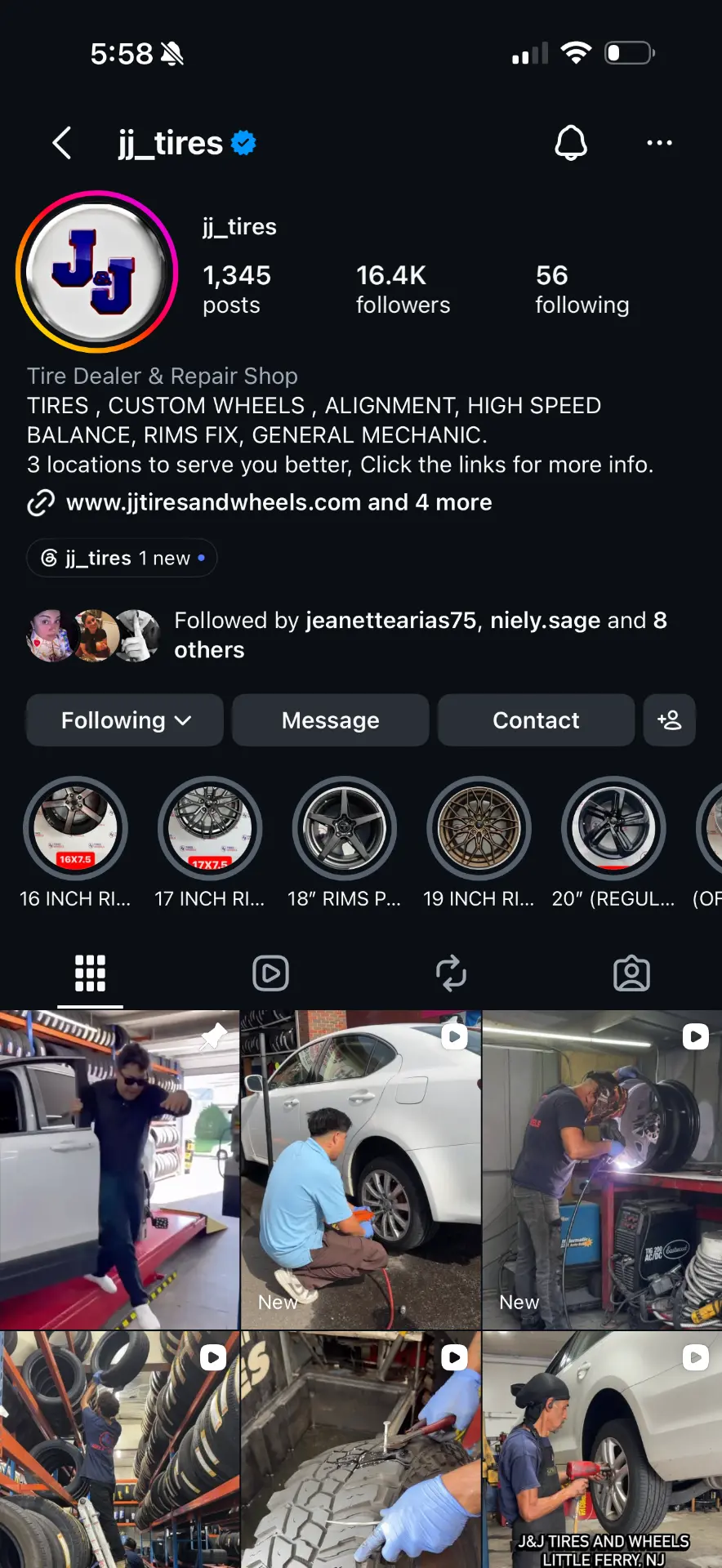 J&J Tires and Wheels Instagram profile
