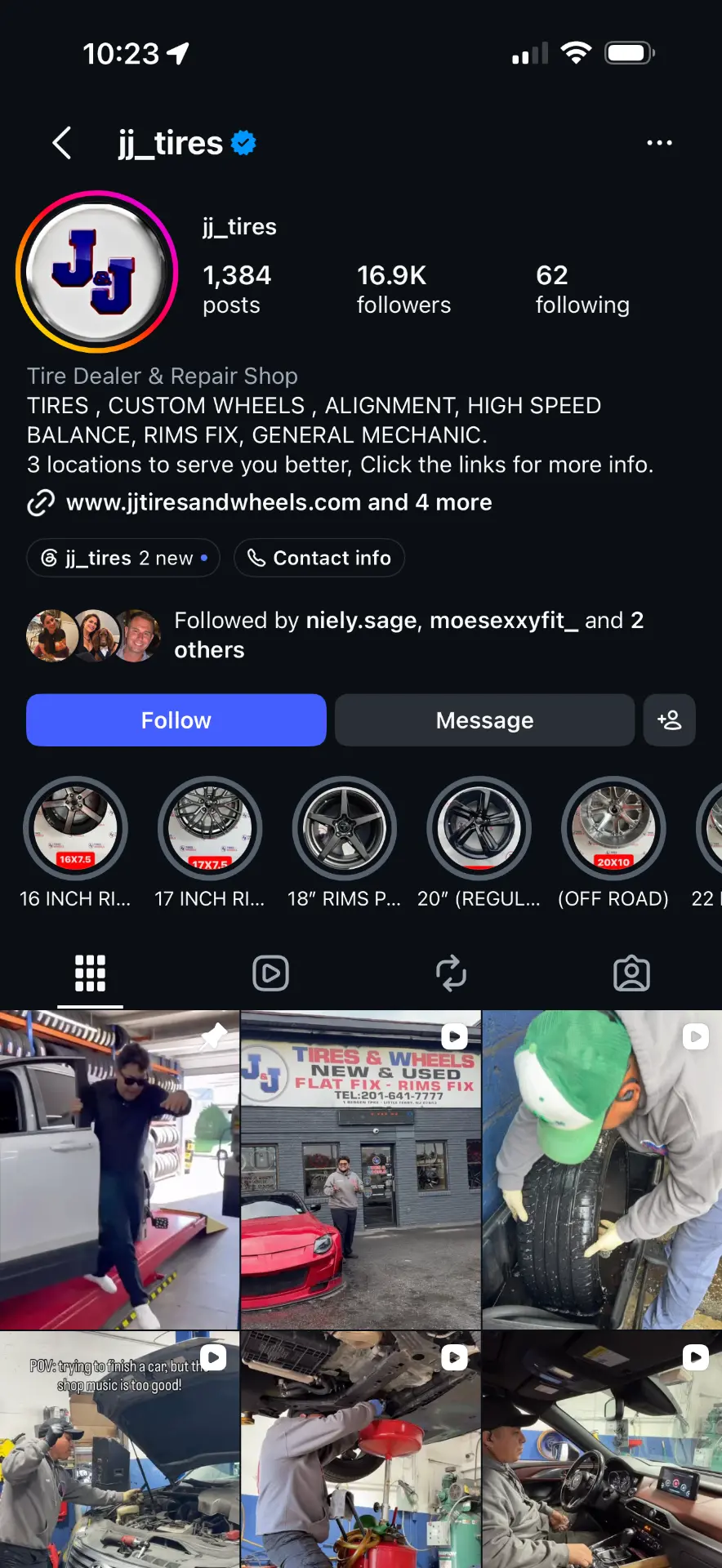 J&J Tires and Wheels Instagram profile